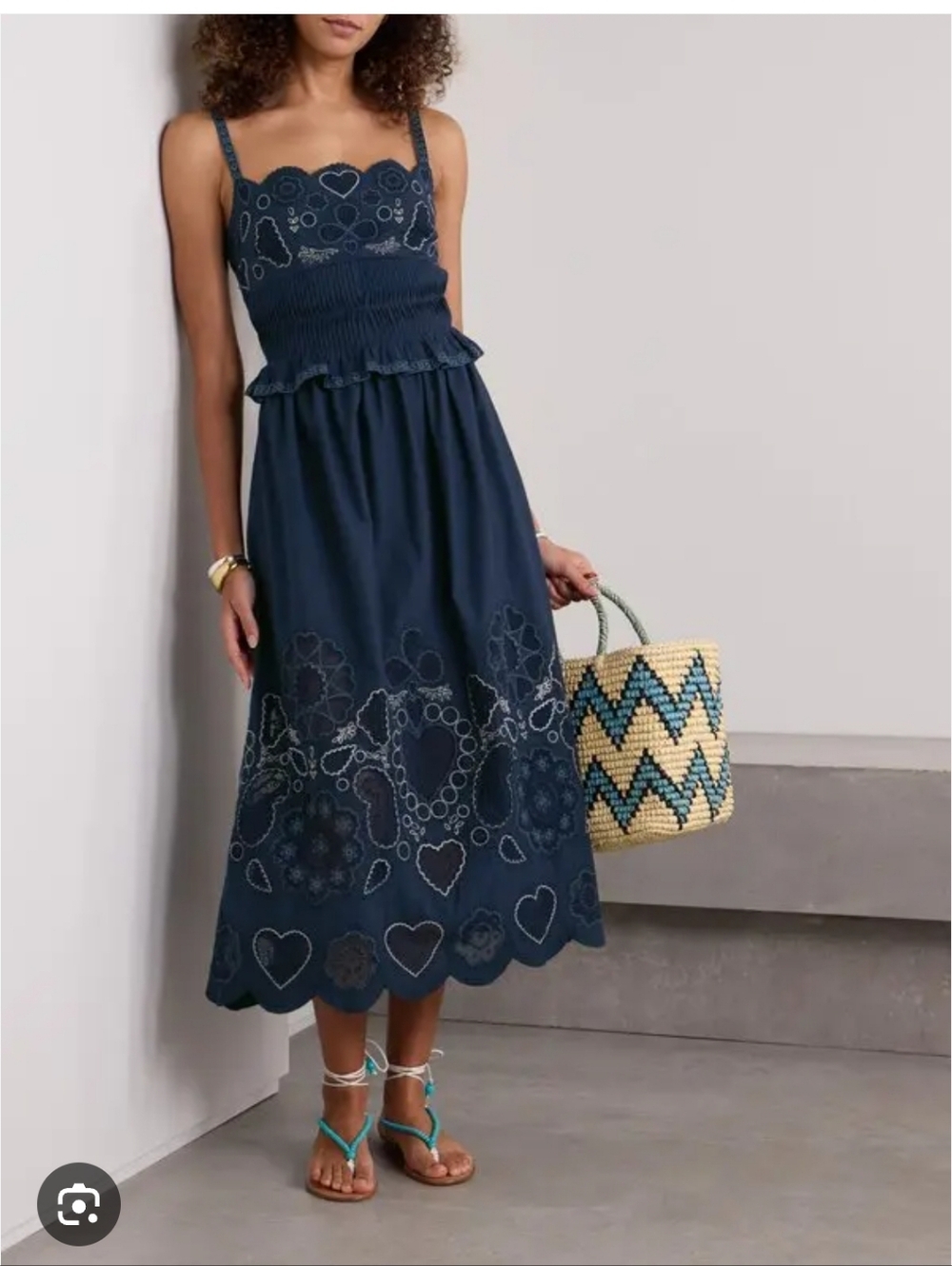 Sea New York Navy Blue Eyelet Midi Dress
